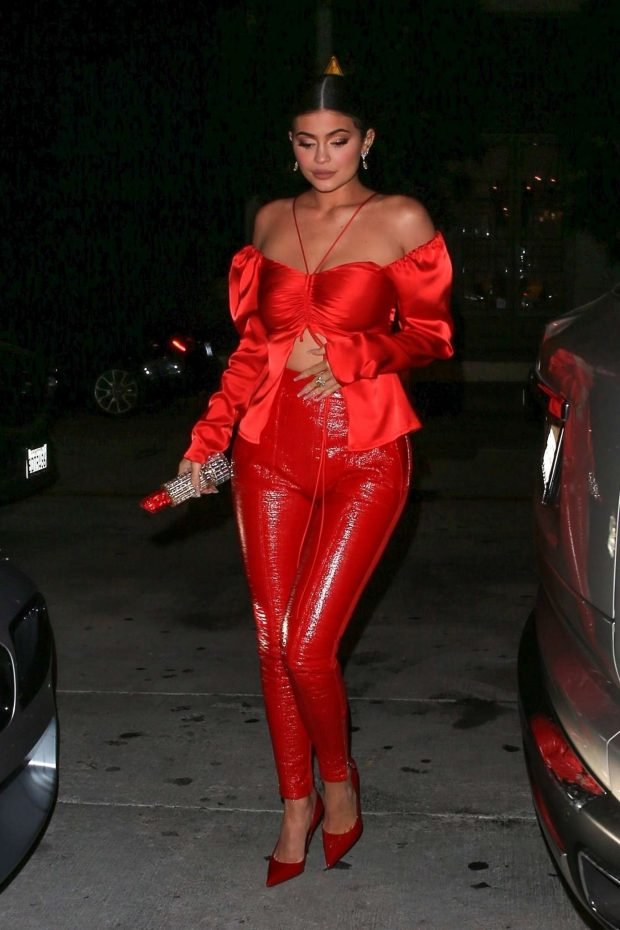 Kylie Jenner in Red: Arrives at Catch Restaurant -19