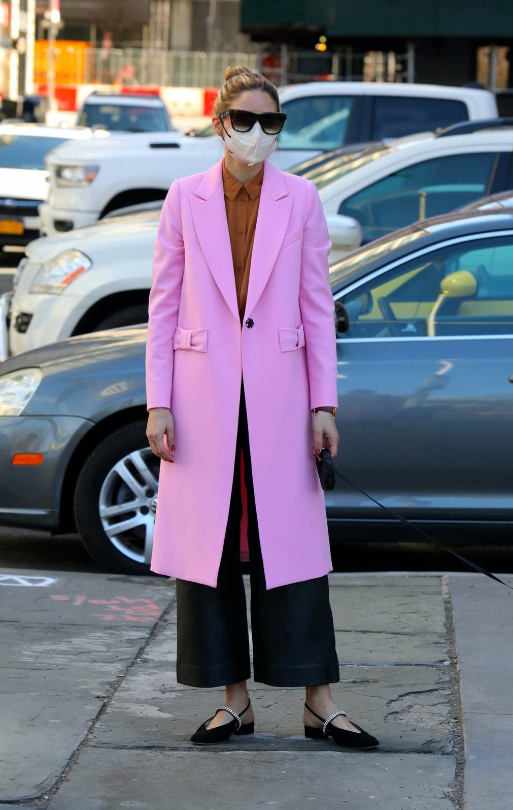 Olivia Palermo 2021 : Olivia Palermo – In pink coat as she takes her dog Mr Butler out for a walk in Brooklyn-02