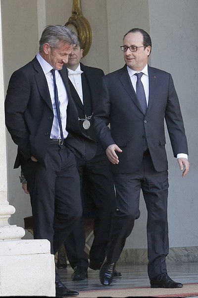 Шон Пенн на встрече с президентом Франции Франсуа Олландом