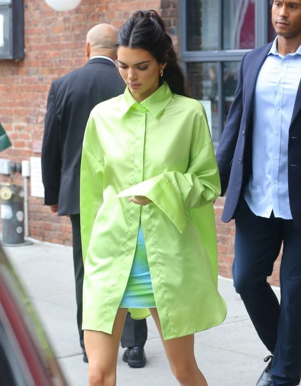 Kendall Jenner in Green Shirt and Mini Skirt-02