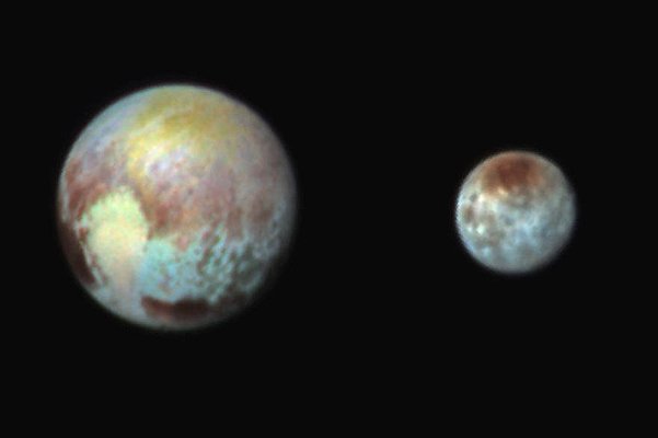 Снимок Плутона и его спутника Харона в трех цветовых фильтрах инструментом Ralph