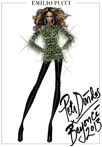 Эскизы костюмов дизайнера марки Emilio Pucci Питера Дундаса для мирового турне Бейонсе