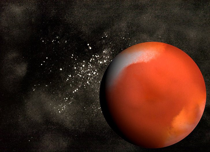 Полюсы этого двойника Марса сделаны из сливок, добавленных в стакан с томатным соком, водой, соевым 