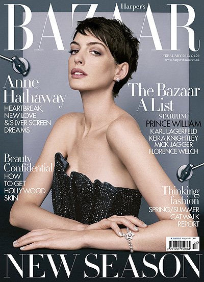 Энн Хэтэуэй на обложке февральского номера британского Harper's Bazaar
