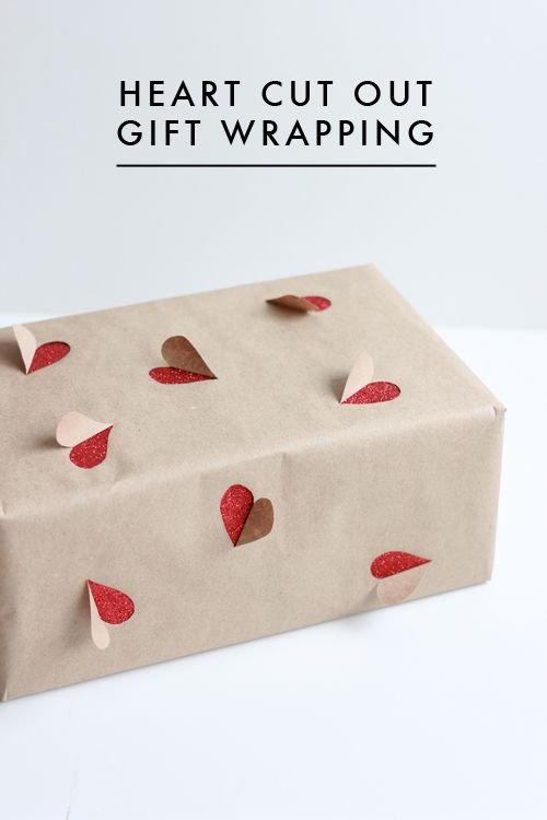 Wrapping paper with cut-out hearts!