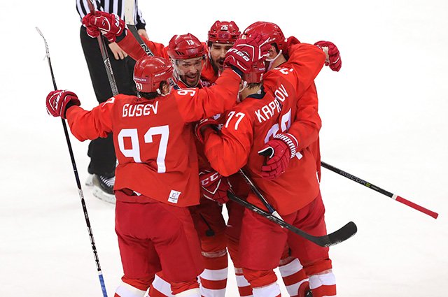 Российские хоккеисты в финальном матче на Олимпиаде-2018