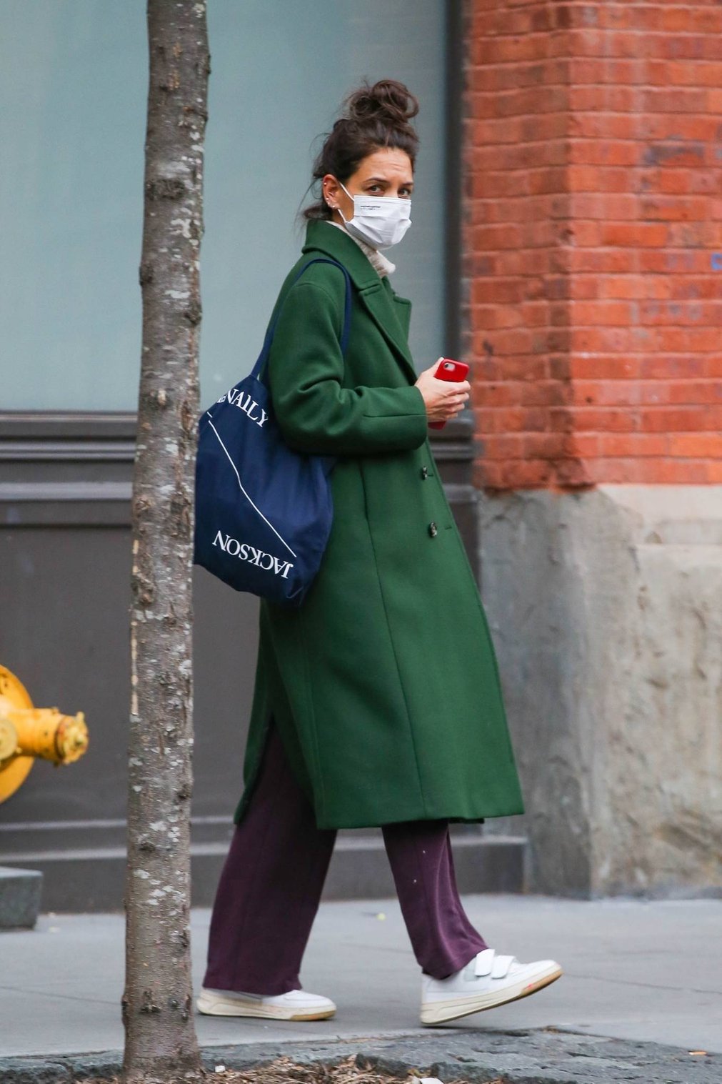 Katie Holmes - In a green coat out in NY