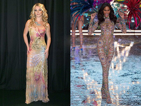 Бритни Спирс на показе коллекции Versace, 2002 год; Синди Бруна на шоу Victoria's Secret, 2015 год
