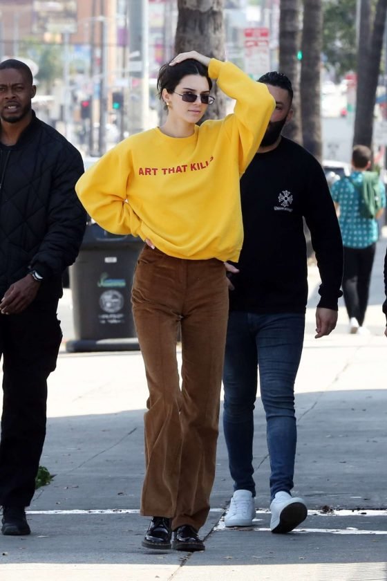 Kendall Jenner in Brown Pants -02