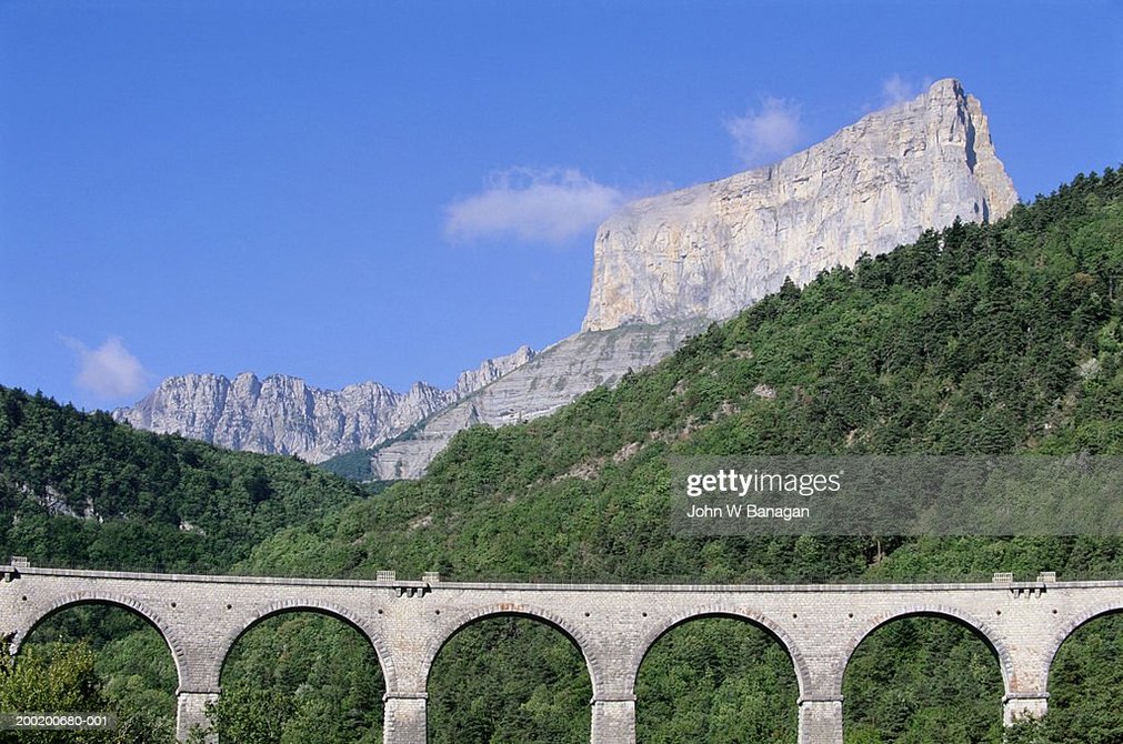 France, Alpes, Le Mont Aiguille and viaduct : Stock Photo