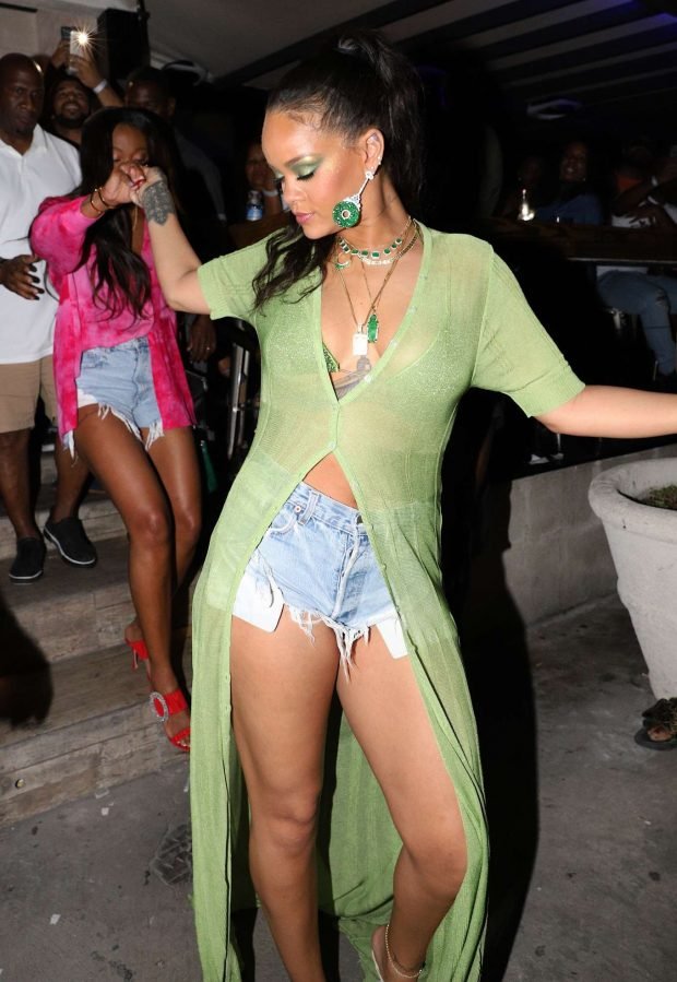 Rihanna in Jeans Shorts - Night out in Bridgetown